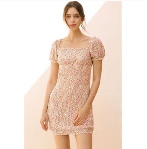 Storia Floral Smocked Puff Sleeve Dress Size L